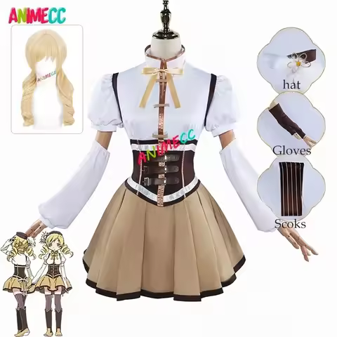 CosplayANIMECC in Stock XS-3XL Tomoe Mami Cosplay Puella Magi Madoka Magica Combats Wig Hat Anime Halloween Party Uniform for W