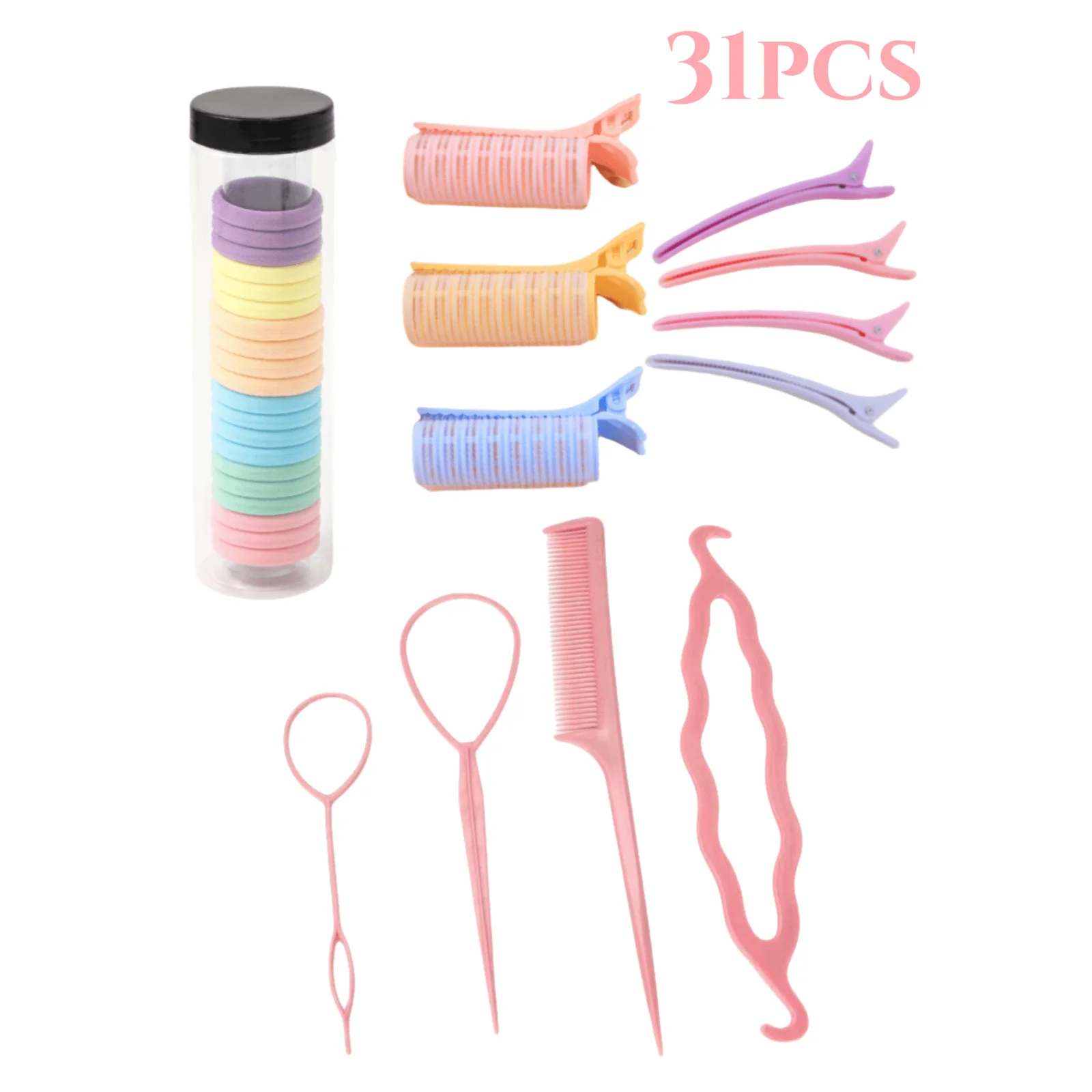 

15/31PCS Hair Styling Tool Set - Colorful Hair Rollers, Clips, Combs & Styling Aids for DIY Hairstyles