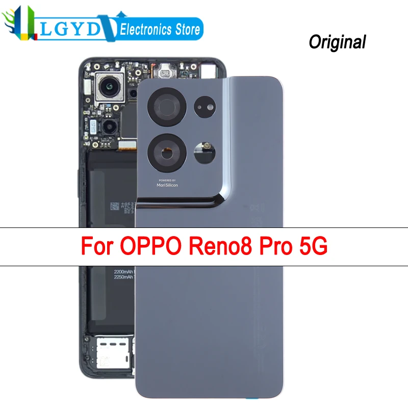 Penutup belakang Baterai UNTUK OPPO Reno8 Pro 5G, penutup belakang ponsel dengan bagian pengganti bingkai lensa kamera, dengan Logo