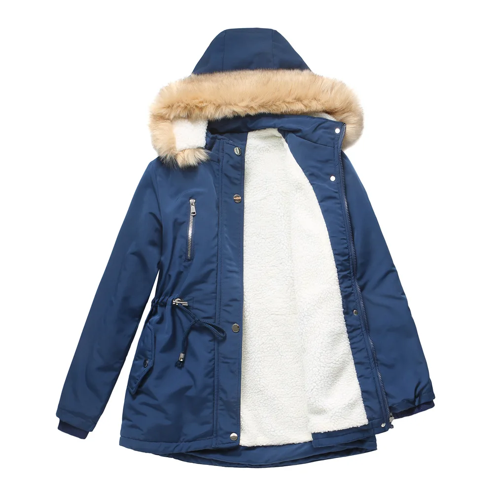 Winter New Arrival Women's Dark Brown Hooded Mid-Length Coat, Stylish and Warm Thick Jacket. Khaki, Black, Blue, Pink Parkas.