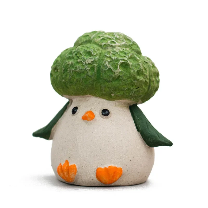 Adorno de ladrillo de arcilla púrpura con forma de pollo, flores, verduras y pingüino, accesorios creativos para set de té
