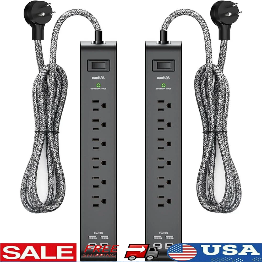 

Удлинитель 12 футов с 6 розетками, 4 USB-портами, сверхмощный удлинитель, плоская вилка, 900 дюймов, безопасная зарядка
