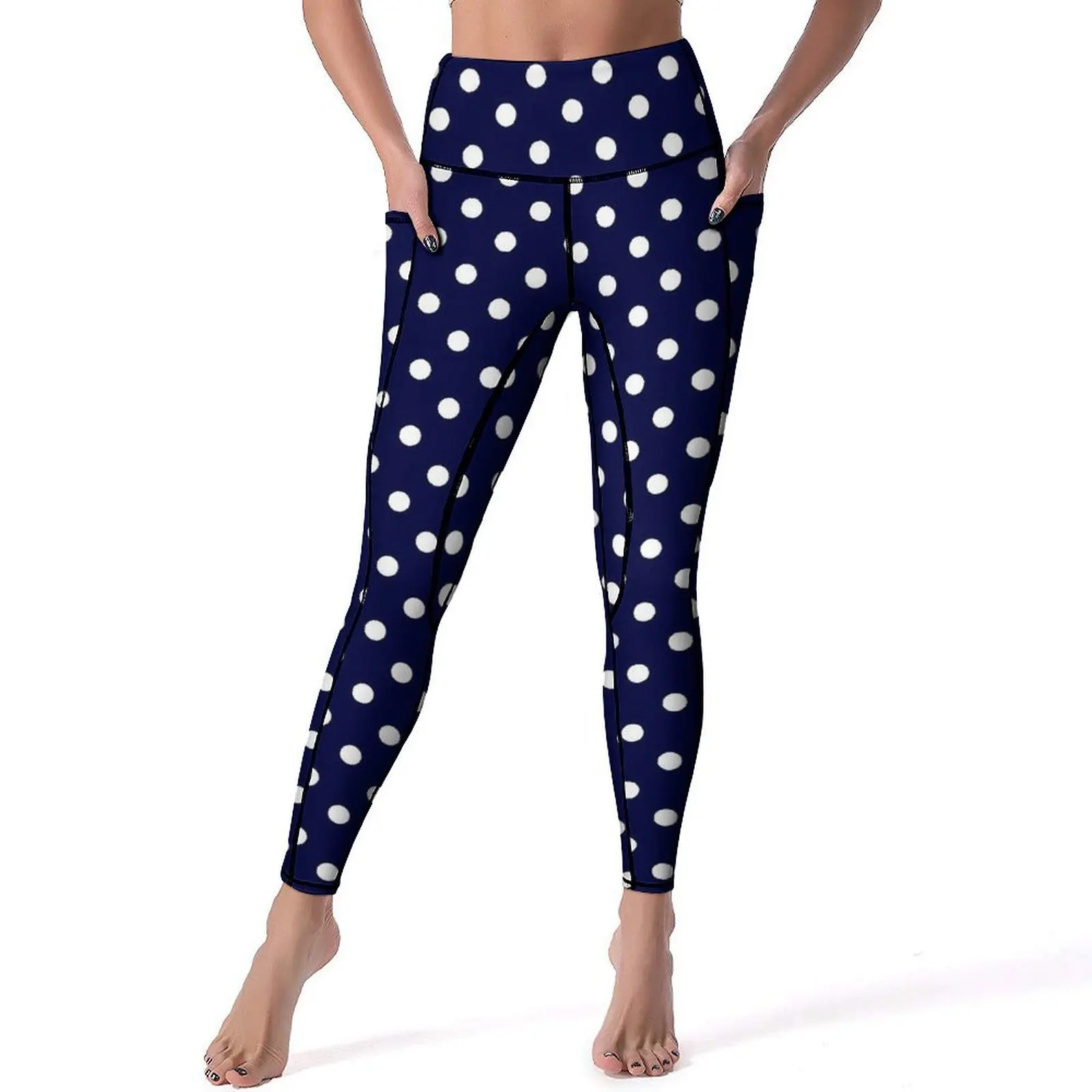 

Classic Polka Dots Leggings Sexy Blue And White Push Up Yoga Pants Sweet Stretch Leggins Female Pattern Gym Sport Legging