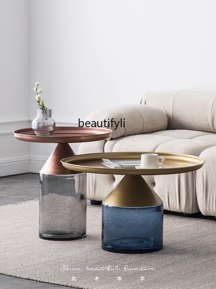 

Nordic Metal Glass Coffee Table round Minimalist Combination Side Table Small Apartment Living Room Side Table Corner Table