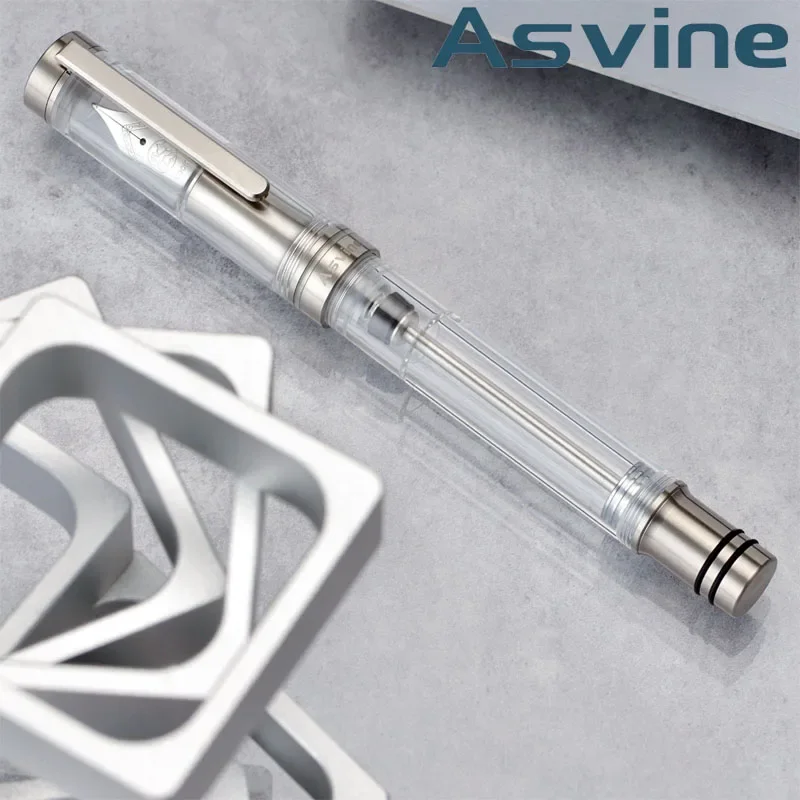 Asvine V200 Fountain Pen Asvine/BOCK M/F/EF Nib Clear Transparent Acrylic Smooth Writing Pen School Office Supplies Stationery