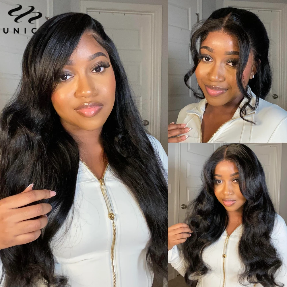 UNICE 13x4 الدانتيل أمامي باروكة من شعر طبيعي مع الرباط قبل قطع قبل المبيضة قشر وعصا الجسم موجة الدانتيل شعر مستعار أمامي