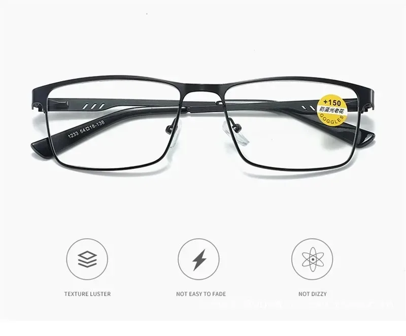 Anti-Blaulicht Metall-Lesebrille mit Federbügeln Geschäftsbrille für Herren Klassische Eckige Hyperopie-Brille – Detail 7