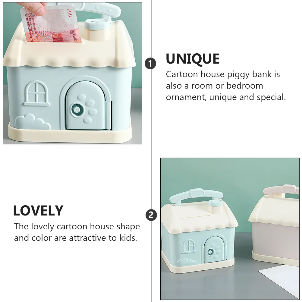 

1Pcs Cartoon Blue House Shaped Piggy Bank Plastic Coin Storage Jar Saving Pot Kid Accessory Money Pot Cartoon Coin Container