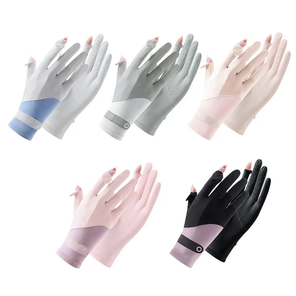 Summer Ice Silk Sunscreen Gloves Women Touch Screen Gloves Anti-UV Breathable Non Slip Riding Driving Gloves