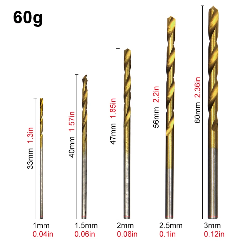 100pc Twist Drill 1-3mm Hand Electric Drill DIY Woodwork Drill Titanium Plated Natural Color Drill Bit Tool Accessories Set