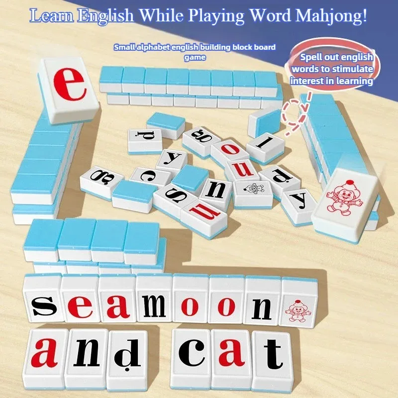 

Kids Alphabet Mahjong Game Set Word Spelling Alphabet Learning Toy Letter Reading Building Block Brain Development Fun STEM Gift