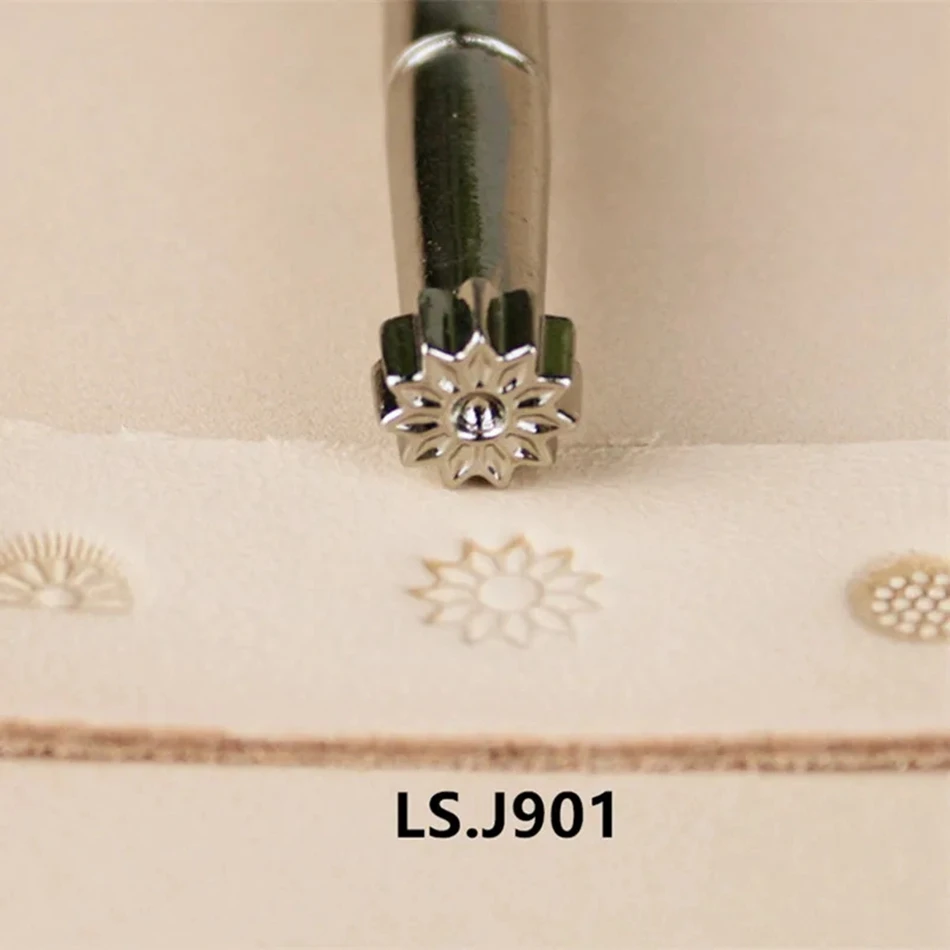 Leather craft hardware tools, precision steel engraving and embossing, decorative design with sunflower pattern, diameter 9mm