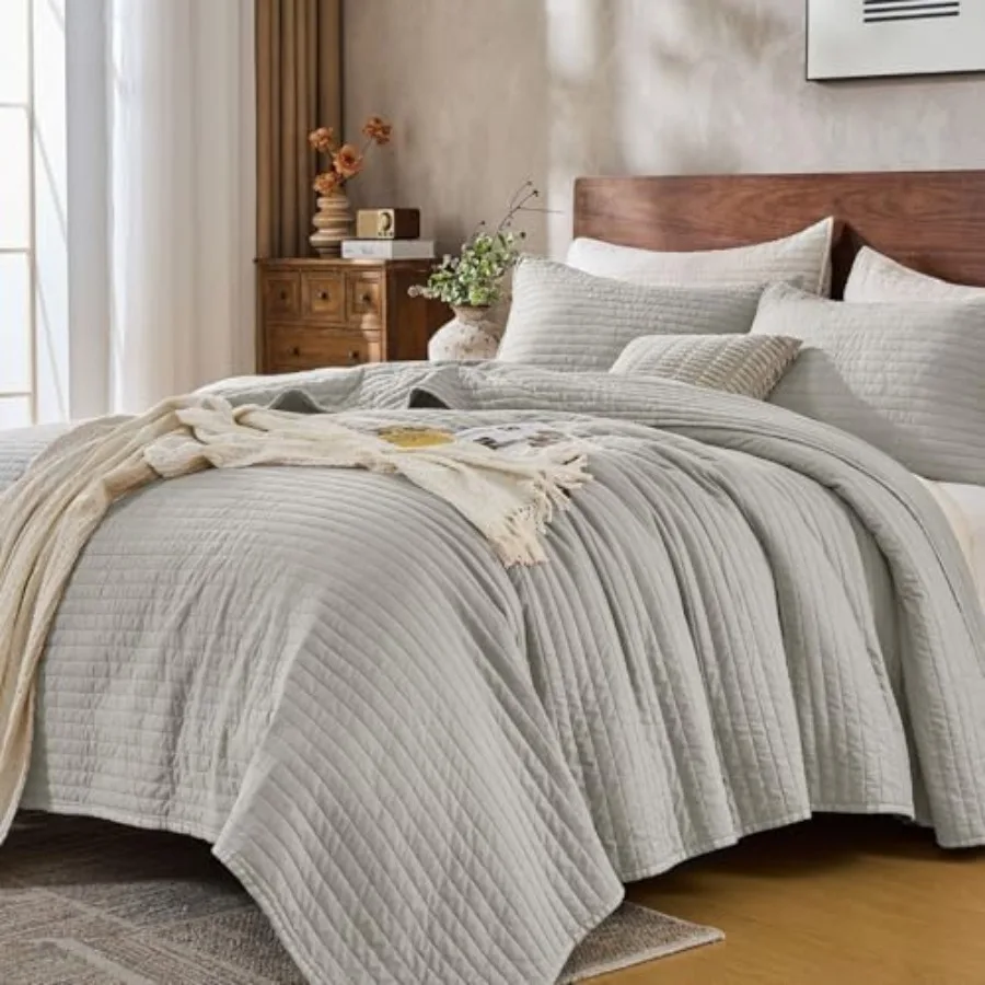 

Комплект постельного белья с пододеяльниками: винтажное стеганое одеяло с эффектом потертости, тонкое, мягкое, легкое покрывало-плед для кровати