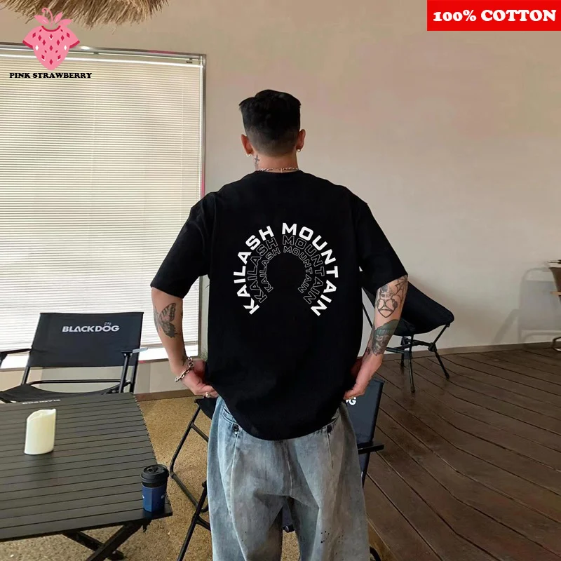 

American style Short sleeve T-shirt Men Summer 2025 New 100% Cotton Letter Print Gym Sports T-shirt Loose Y2k Tops men clothing
