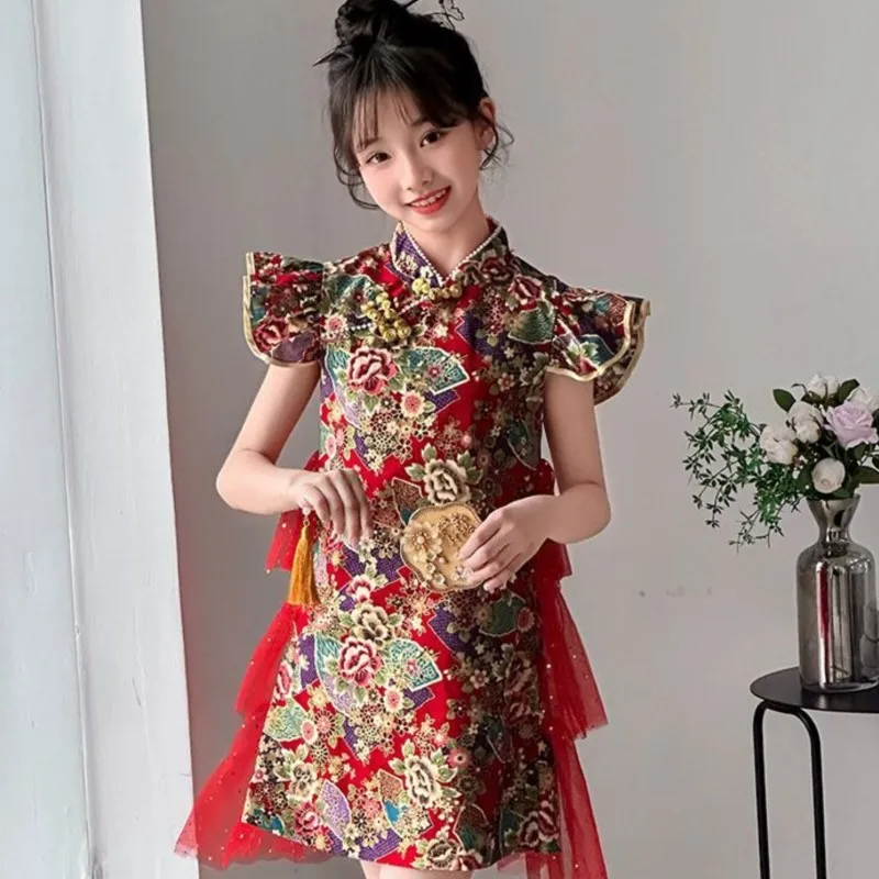 

Girls' Summer Simple Cheongsam Skirt 2026 New Children's Chinese Improved Tang Qipao Dress Kids' Breathable Qipao Dress LJ306