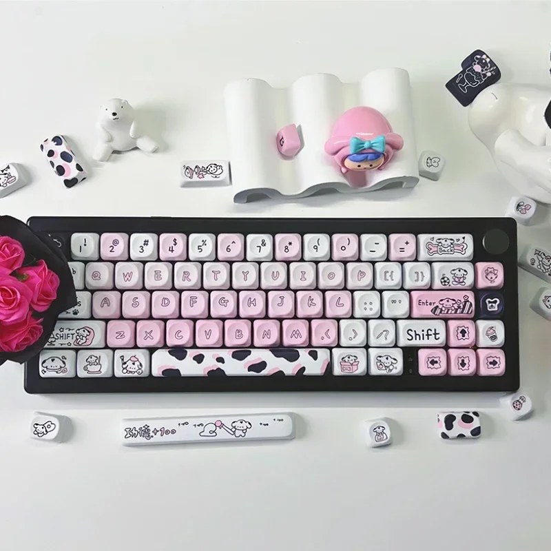 132 Keys Spotted Dog MOA Profile Pink Cartoon Thermal Sublimation Custom Mechanical Keyboard Cap