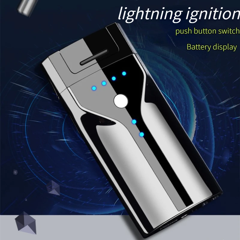 The Latest Men\'s Metal Windproof Arc Lighter Universal USB Electronic Charging Cigarette Lighter Intelligent Glare Power Display