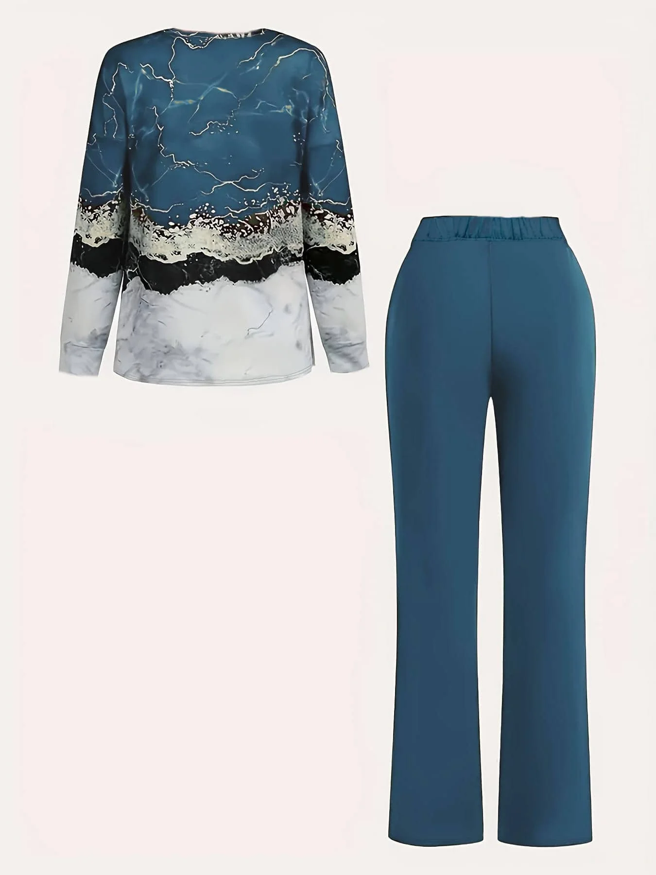 

Women's Casual V-Neck 2 Piece Set Long Sleeve Graphic Top Wide Leg Pants Medium Stretch Spring