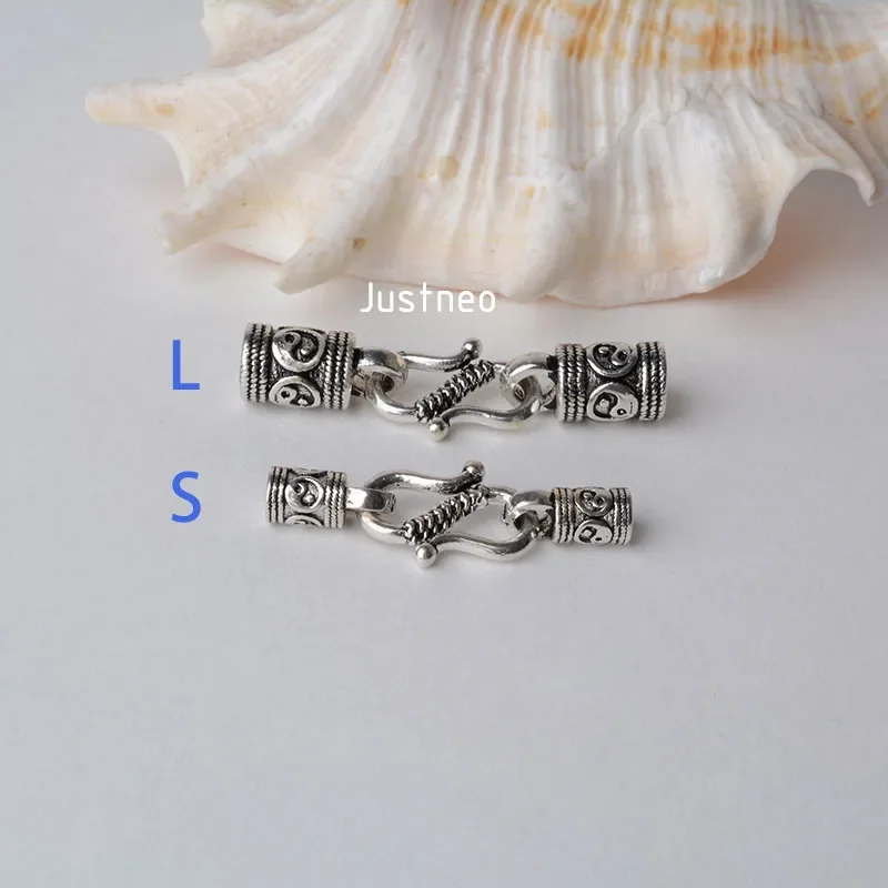 Antiqued solid 925 sterling silver S Clasp Leather Cord End Cap , silver jewelry diy findings/components