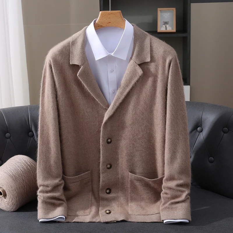 

Мужской кардиган из 100% норки, шерстяной свитер, свитер из плотной вязки, воротник костюма, высококачественная теплая зимняя одежда, мужская одежда, куртка