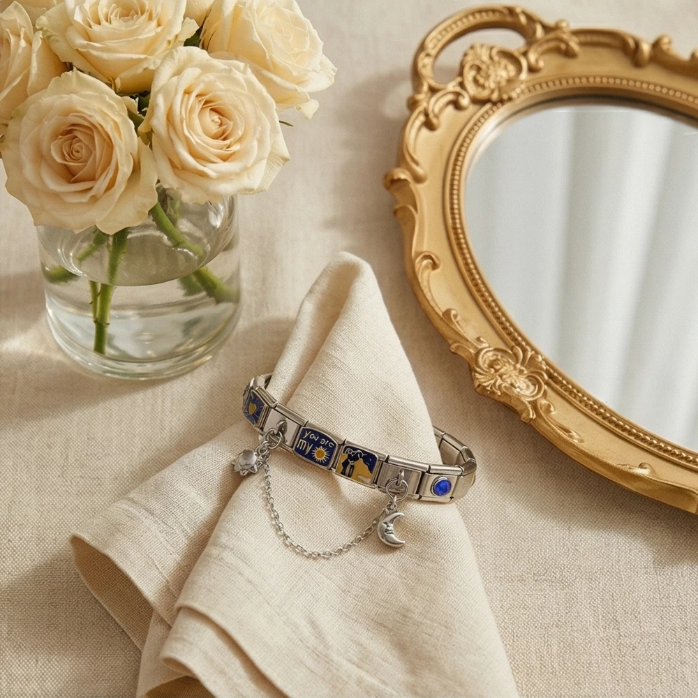 9mm Italienische Charm-Anhänger für Armbänder, Paar-Sonnen-Stern-Herz-Werkzeug-Kombinationsset, DIY Edelstahl-Charm-Schmuck, 18-teiliges Großhandelspaket – Detail 7