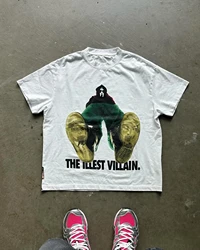 Nieuwe Europese En Amerikaanse Karakter Cartoon Brief Gedrukt T-Shirt Voor Mannen Y 2K Harajuku Casual Puur Katoen Losse Korte Mouw