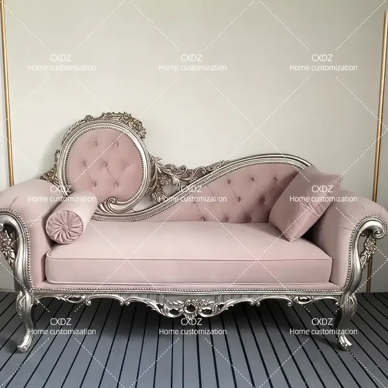 Luxury Solid Wood Carved Flower Chaise Lounge High End Living Room Sofa for Villa Hotel Clubhouse Elegant Beauty Couch