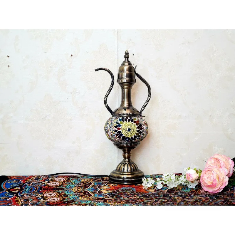 Vintage Turkish Man Coffee Pot Bohemian Homestay Style Bar Mosaic Glass Desk Lamp