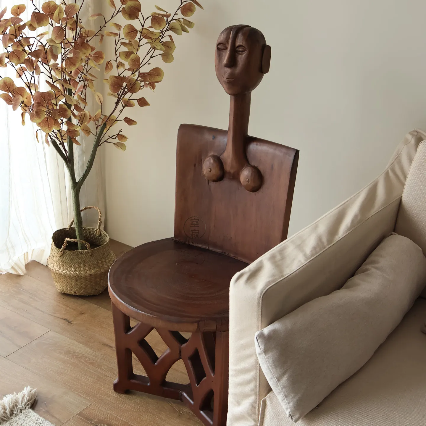 #d% African Tribal Style Creative Solid Wood Chief Chair Unique Home Decor Artistic Furniture Handmade Design Living Room Seatin