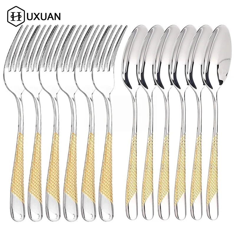 Food Grade Stainless Steel Spoon And Fork Set 6 Pieces Rustproof Flatware Kitchen Utensil Set for Daily Use
