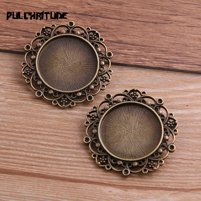 2pcs Vintage Two Color Round Cameo Filigree Cabochon Settings 39mm(Fit 25mm dia) Metal Photo Jewelry Making