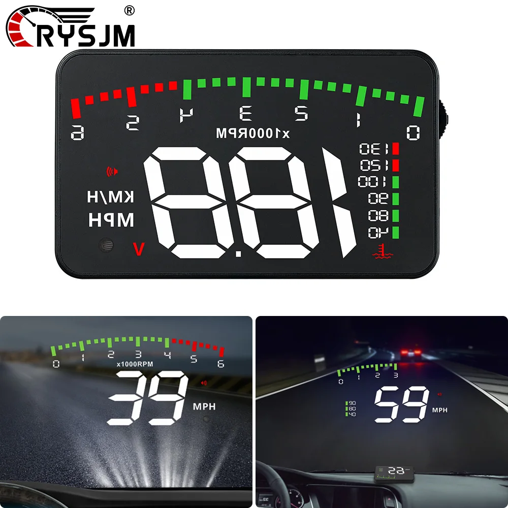 A900 Car OBD Head Up Display OBD2 HUD Driving Speed Tachometer Water Temp Voltage Windshield Projector Display With Overspeed