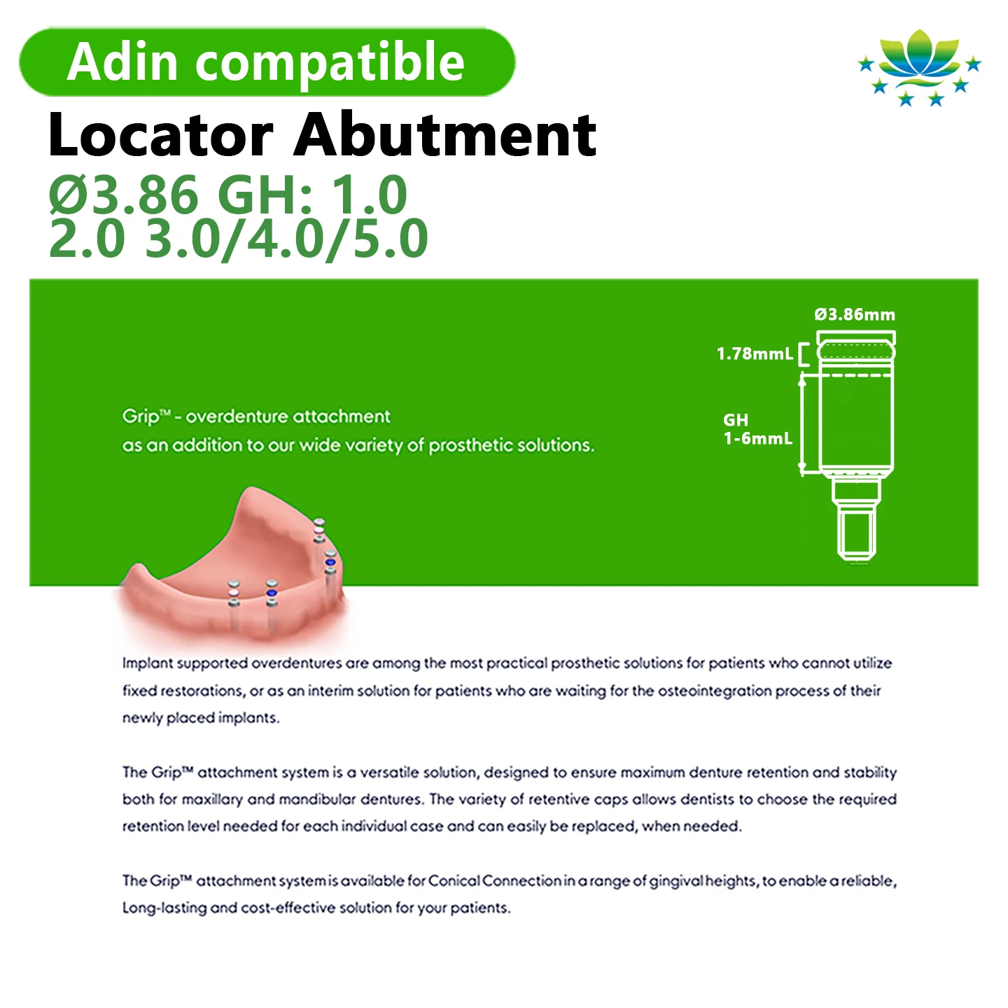 Grade 5 Titanium PEEK Custom Precision Overdenture Attachment Locator Abutment Adin Compatible OEM Metal Parts Factory Direct