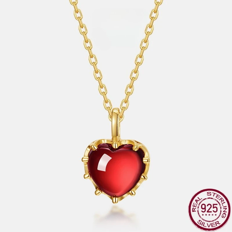 

Новый S925 чистого серебра Love Garnet Light Роскошное инкрустированное гладкое цветное ожерелье сокровищами простой стиль свадебные украшения