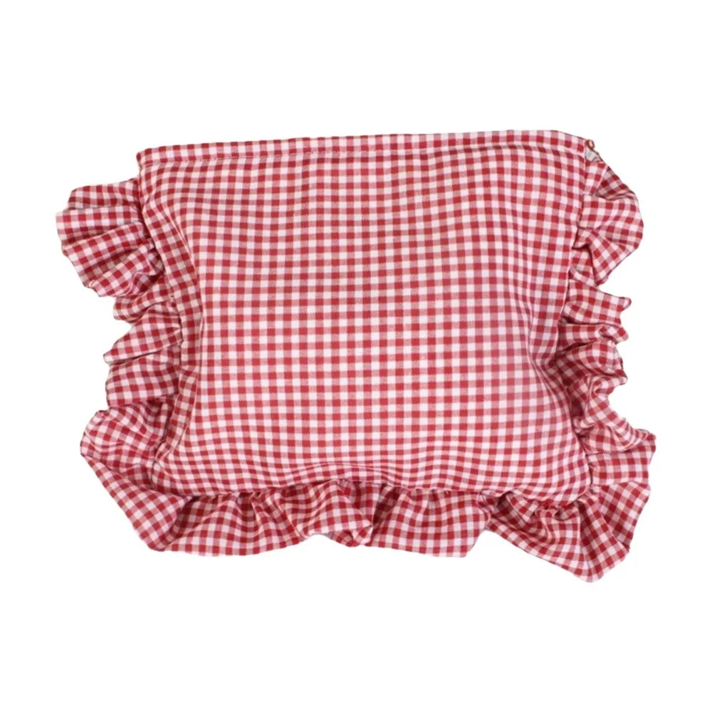 Fashion Ruffle Plaid Makeup Bag Zipper Multifunctional Toiletry Organizer Bag Cloth Korean Style Travel Storage Bag Unisex