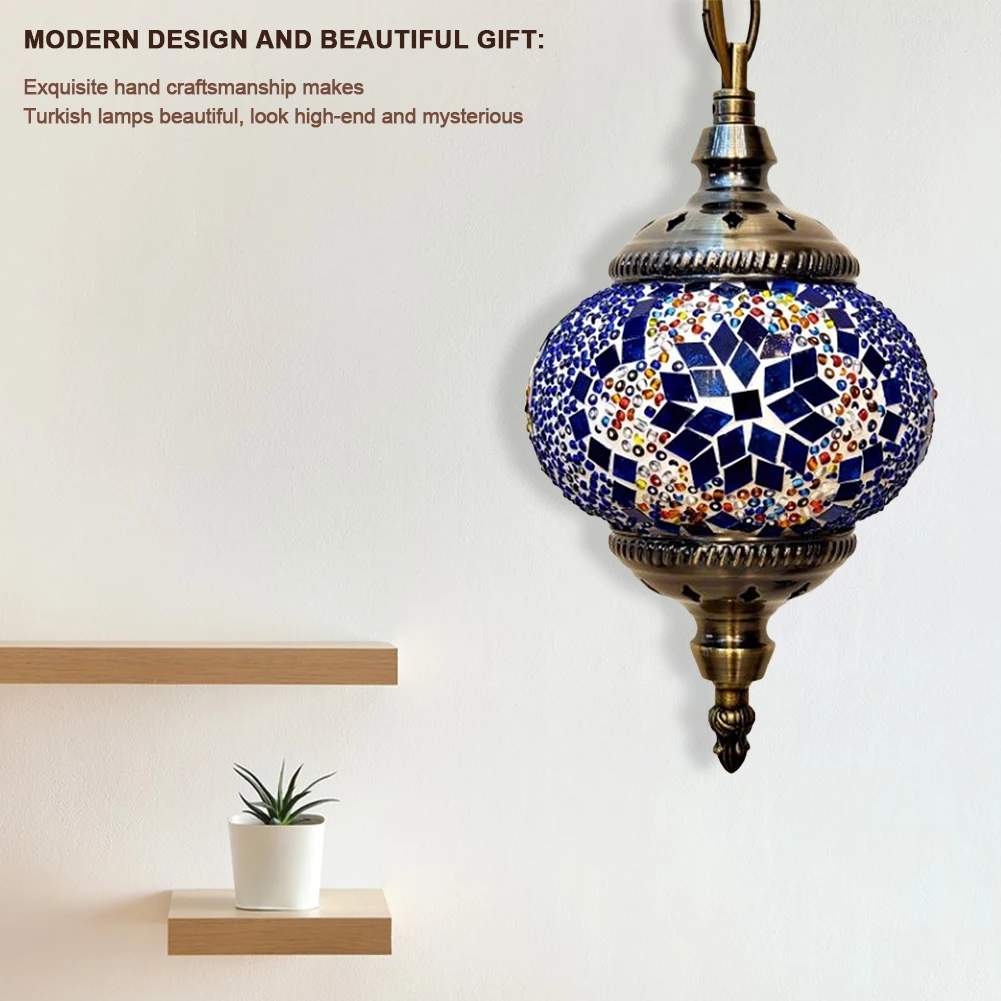 Turkish Moroccan Mosaic Hanging Ceiling Lamp E27 Decorative Glass Globe Fixture Romantic Restaurant Club Single Head Chandelier