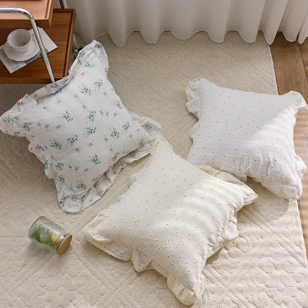 

French Country Style Ruffled Edge Cushion Cover Couch Throw Suitable for Bedroom Living Room Sofa Floral Pattern Cushion Cover