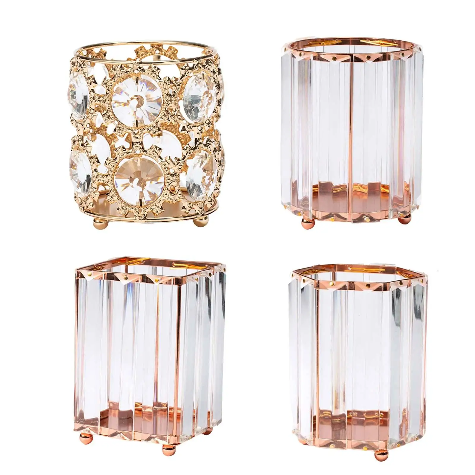 Crystal Makeup Nail Art Brush Cylinder Decoration Large Opening Desktop Storage Bucket for Pencil Pen Jewelry Holder Bedroom