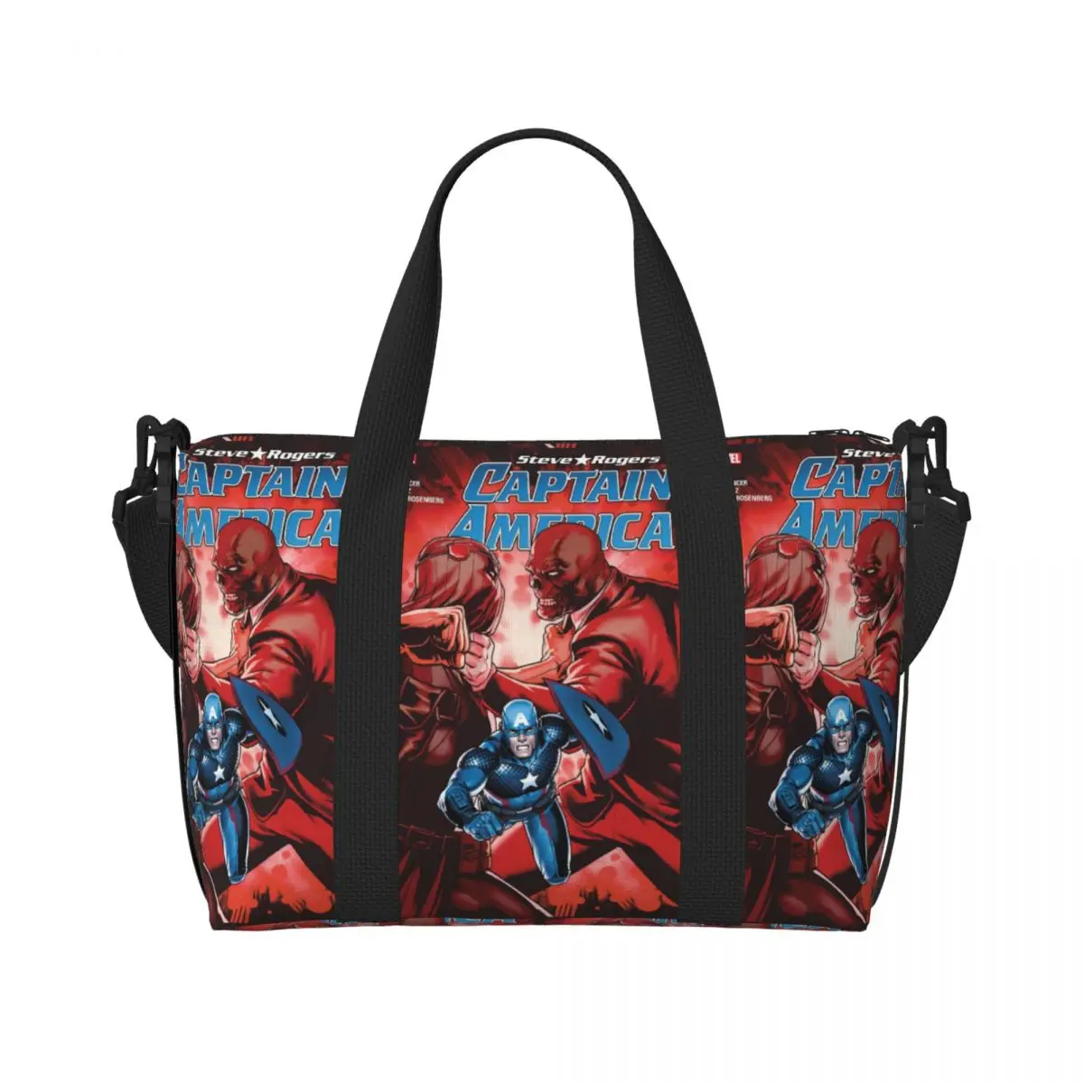 Custom Captain America Superhero Tote Bag Women Large Capacity Beach Gym Shoulder Travel Bag