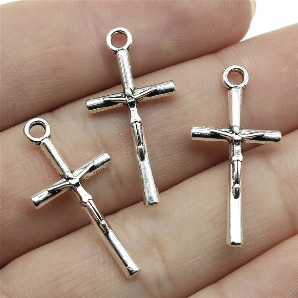 WYSIWYG 10pcs Jesus Cross Redemption Cross Charms Pendant DIY Jewelry Findings Antique Silver Color Tone 28x14mm