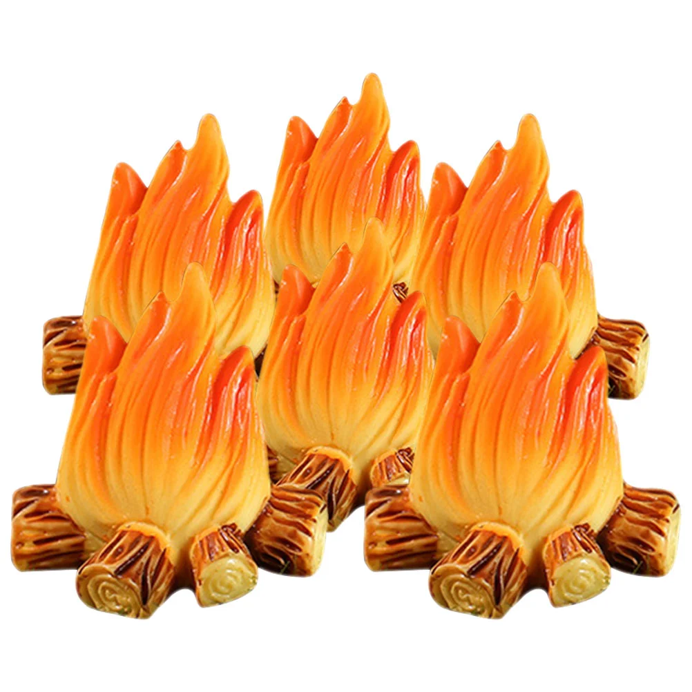 6 Pcs Miniatures Fire Bonfire Ornaments Fake Campfire Pretend Flame Fireplace Succulents Decor Resin