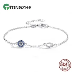 TONGZHE Evil Eye Bracelets for Women Lucky 925 Sterling Silver Bracelet Blue Eye Hamsa Hand Fatima Hand Turkey Jewelry