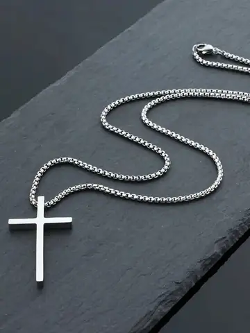 High Quality Titanium Steel Cross Pendant Necklace Glossy Niche Personality Men and Women Wear Choker No Fade Sweater Chain