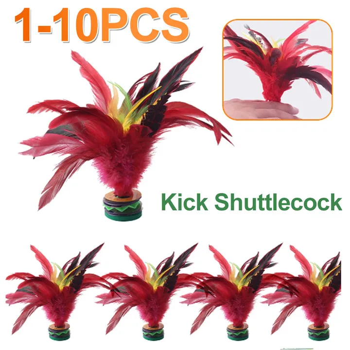 1-10PCS 20cm Chicken Feather Shuttlecock Hand Made Foot Kick Handwheel Feather Shuttlecock Wear Resistant Portable Entertainment