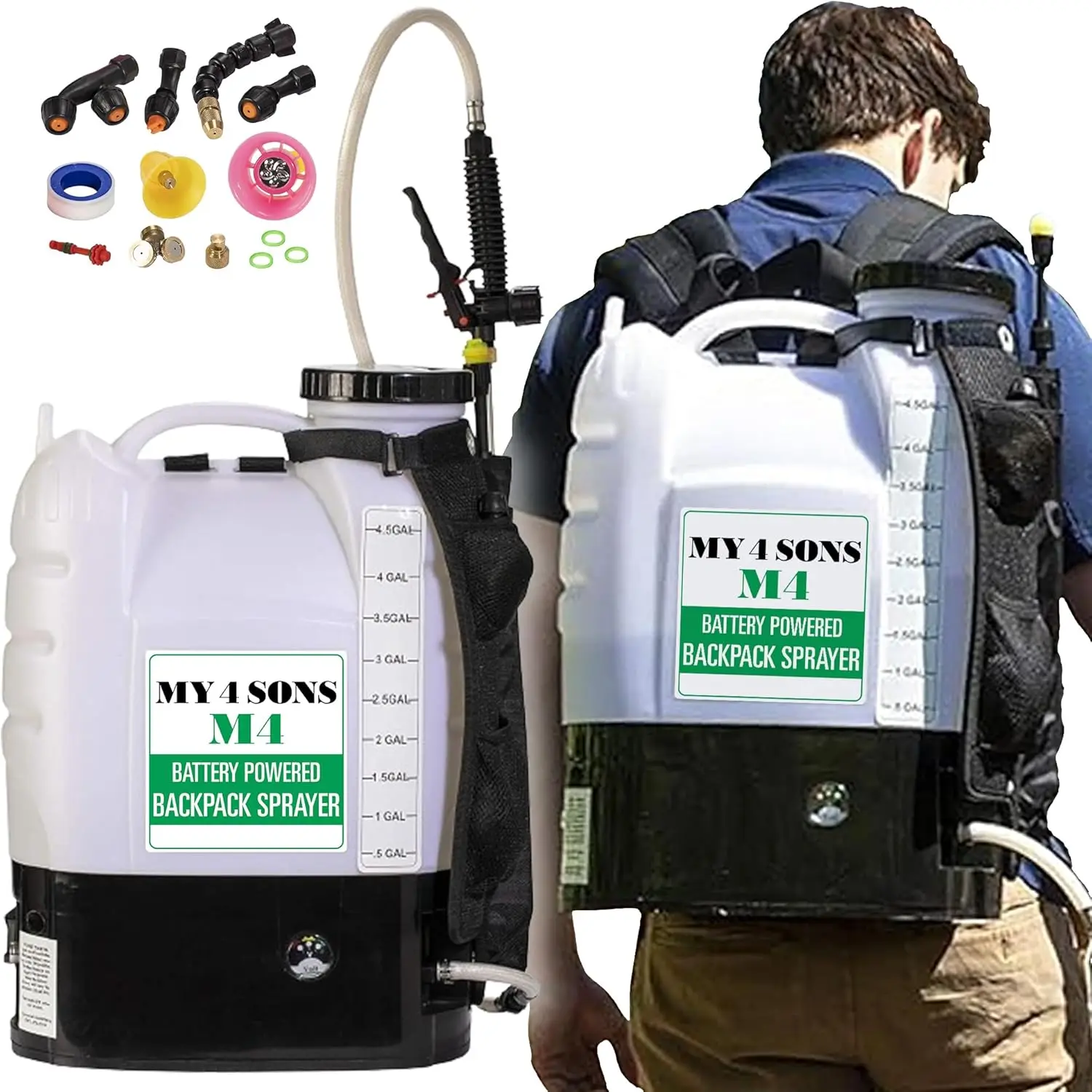 

4-Gallon Battery Powered Backpack Sprayer - Cordless Electric Pump, Adjustable Wand, Waterproof Tank, Powerful 80 PSI Pump