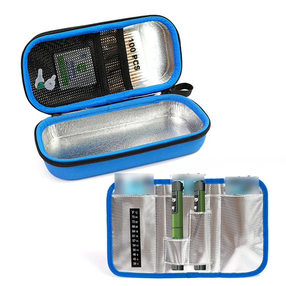 Insulin Cooler Bag Waterproof Portable Case Lightweight Durable Travel Organizer Double Zipper Compact Size Blue Easy