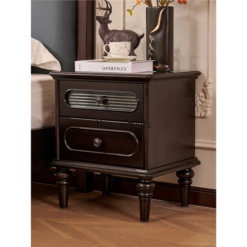 

Medieval style bedroom bedside table household small apartment retro solid wood locker