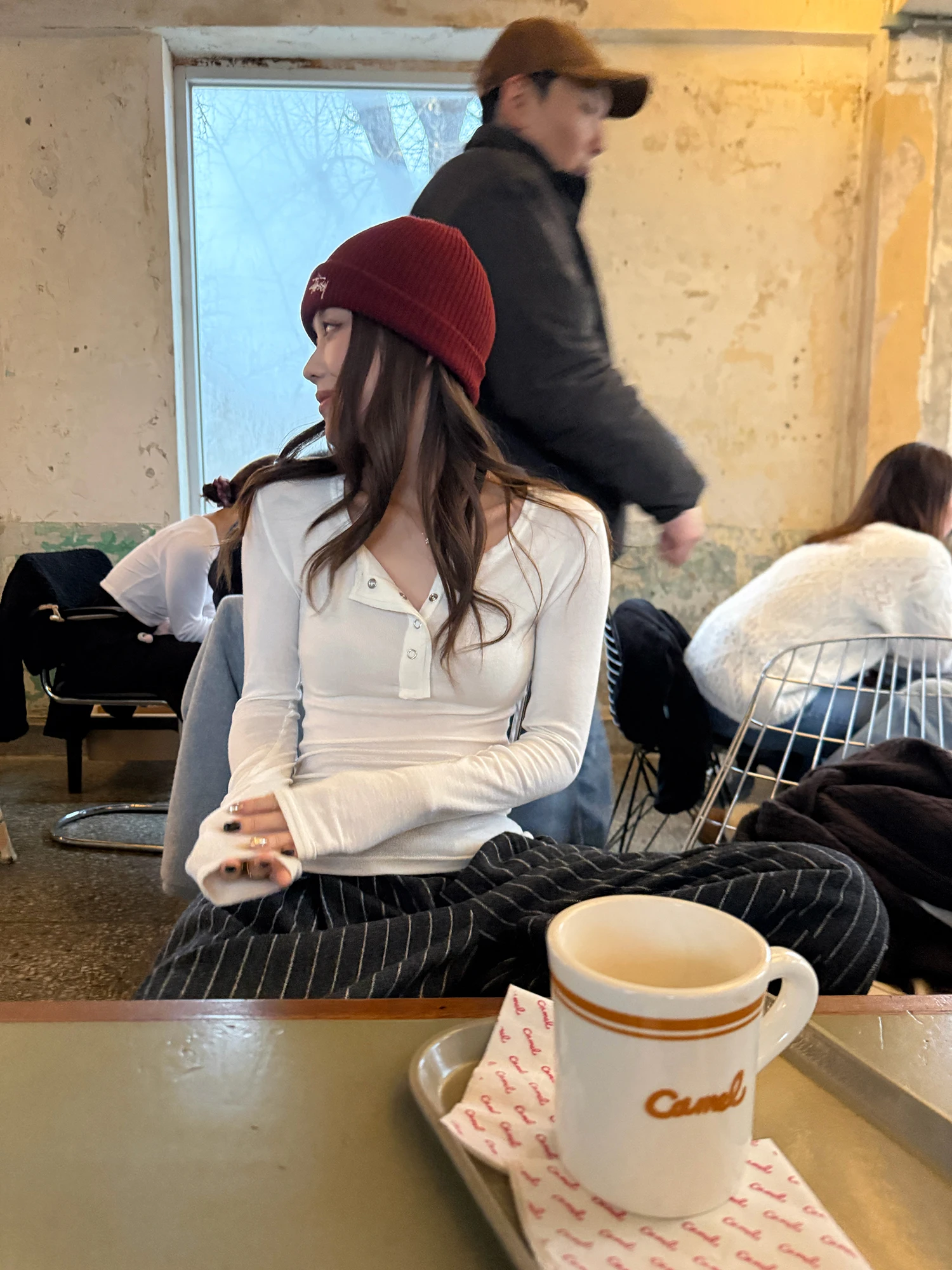 

LelyMooch Tri-Color Optional Henry Collar Base irt U-Ne Wool Blend Versatile Mid-Length Top Women's Knittedwear