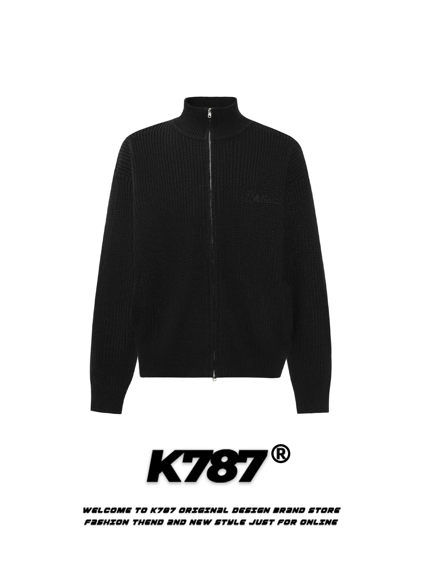 

K787 American Retro Embroidered Stand Collar Open Cardigan Sweater ex Loose Lazy Sle Warm Knitted Outerwear Coat