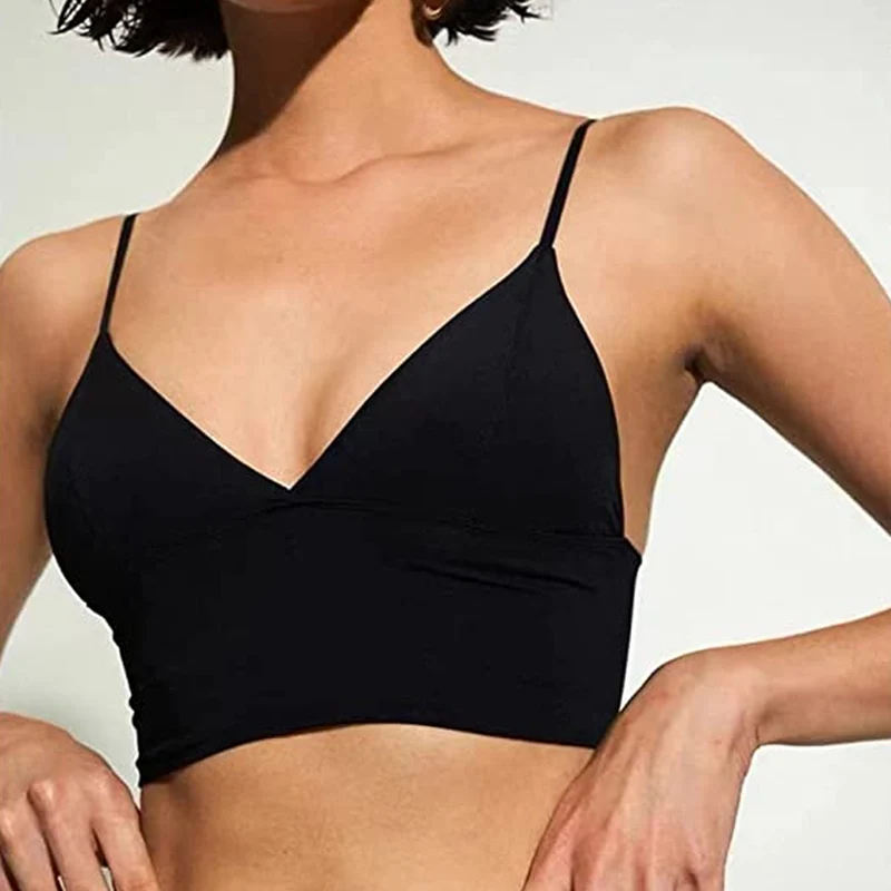 Sexy Low Back Bra Vest Tops Ice Silk Suspenders Wirefree Back Free Camisoles Women Backless Crop Top Thin Bralette Lingerie